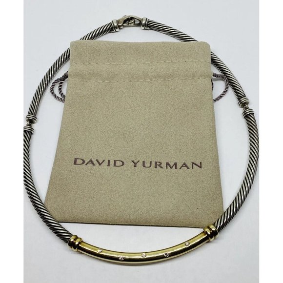 GREAT DAVID YURMAN STERLING, 14K & DIAMOND "METRO BAR" CHOKER NECKLACE, SIGNED